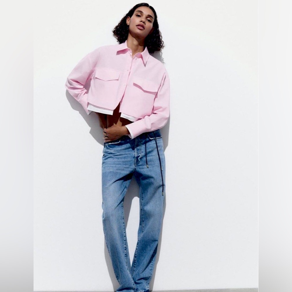 ZARA CROP OXFORD SHIRT, striped pastel pink - Picture 3 of 16